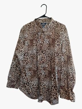 Chaps Animal Print Button-Down Shirt - Brown/Tan/Black